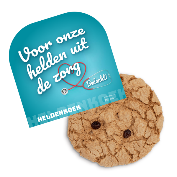 'Voor onze helden uit de zorg' Heldenkoek 250gr 'Voor onze helden uit de zorg' Heldenkoek 250gr
